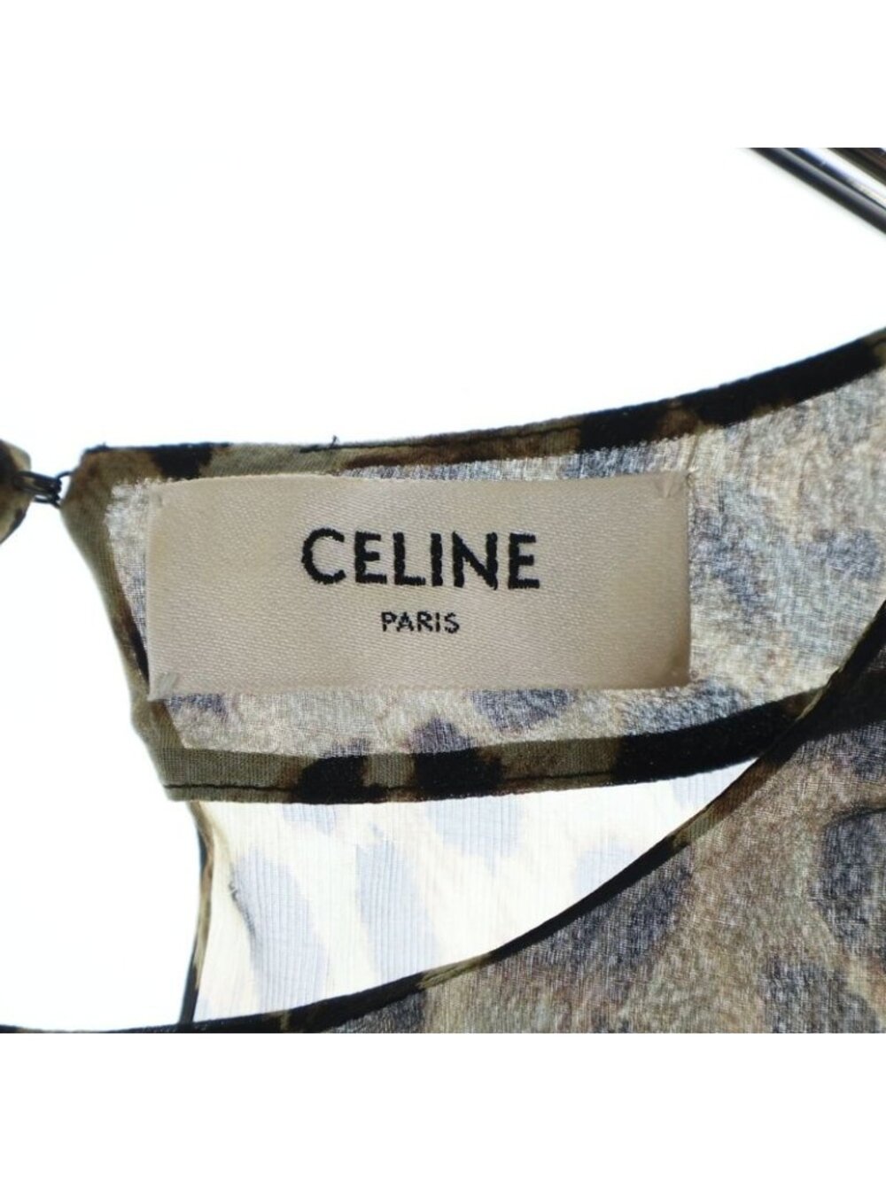 Celine Leopard All Over Pattern Silk Sheath Top Brown - Picture 7 of 8